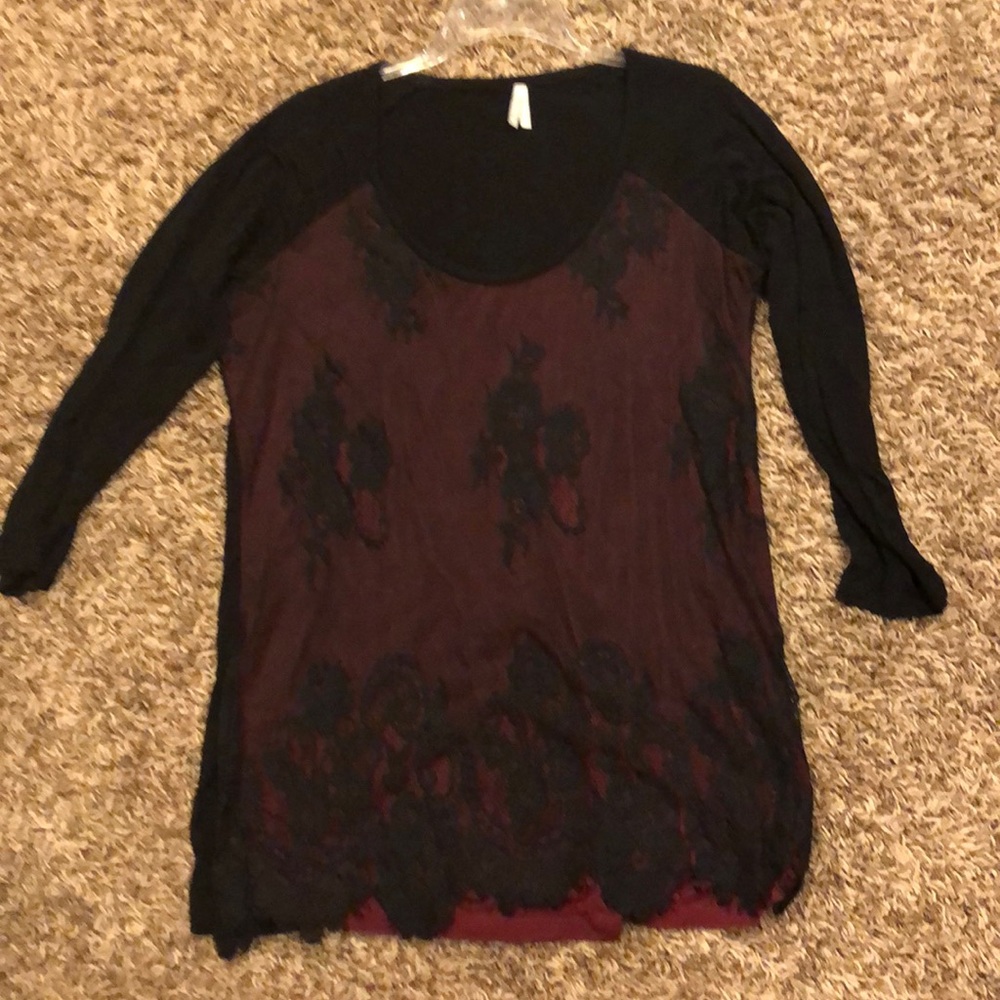 Ladies long sleeve shirt with lace overlay